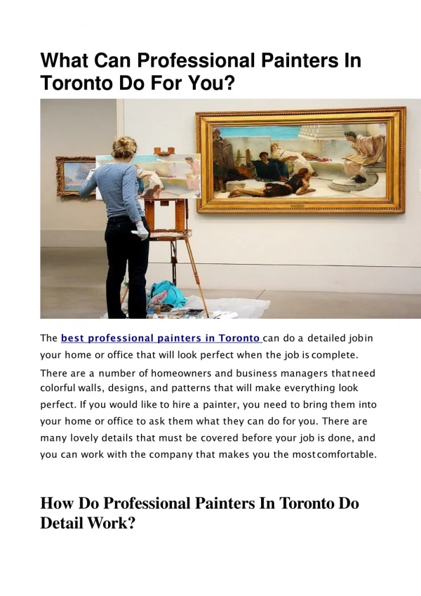 What Can Professional Painters In Toronto Do For You?