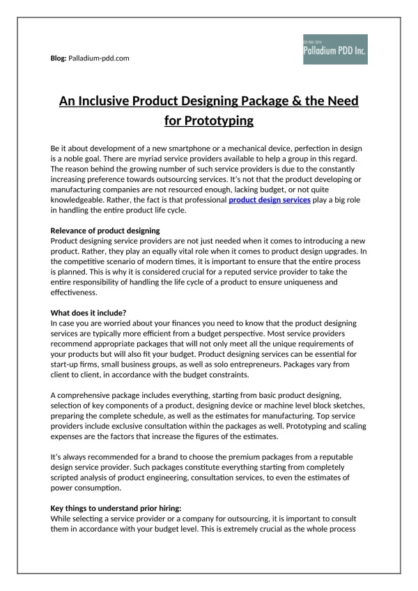 An Inclusive Product Designing Package & the Need for Prototyping