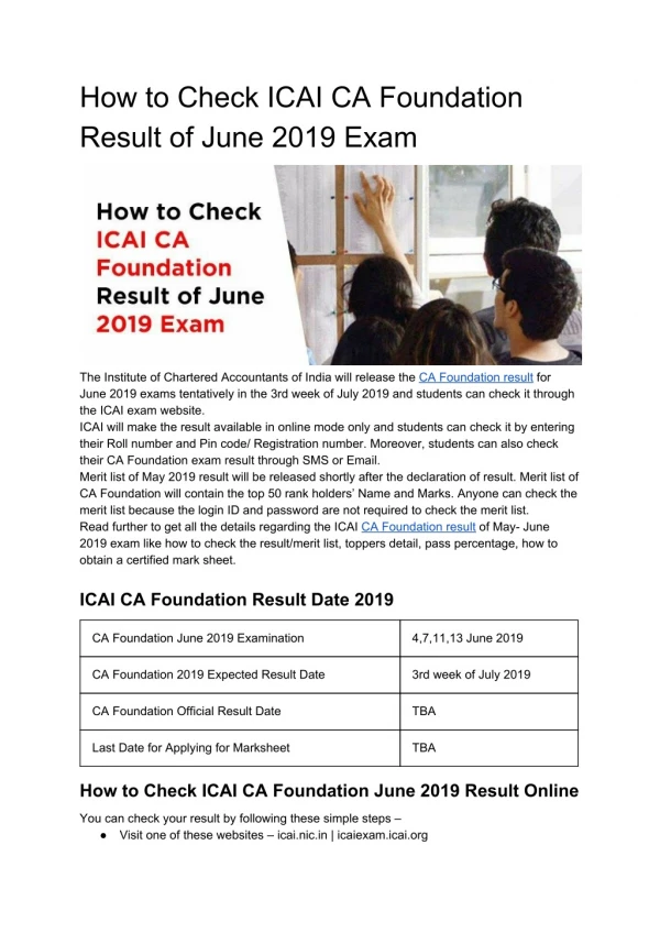 How to Check ICAI CA Foundation Result of June 2019 Exam