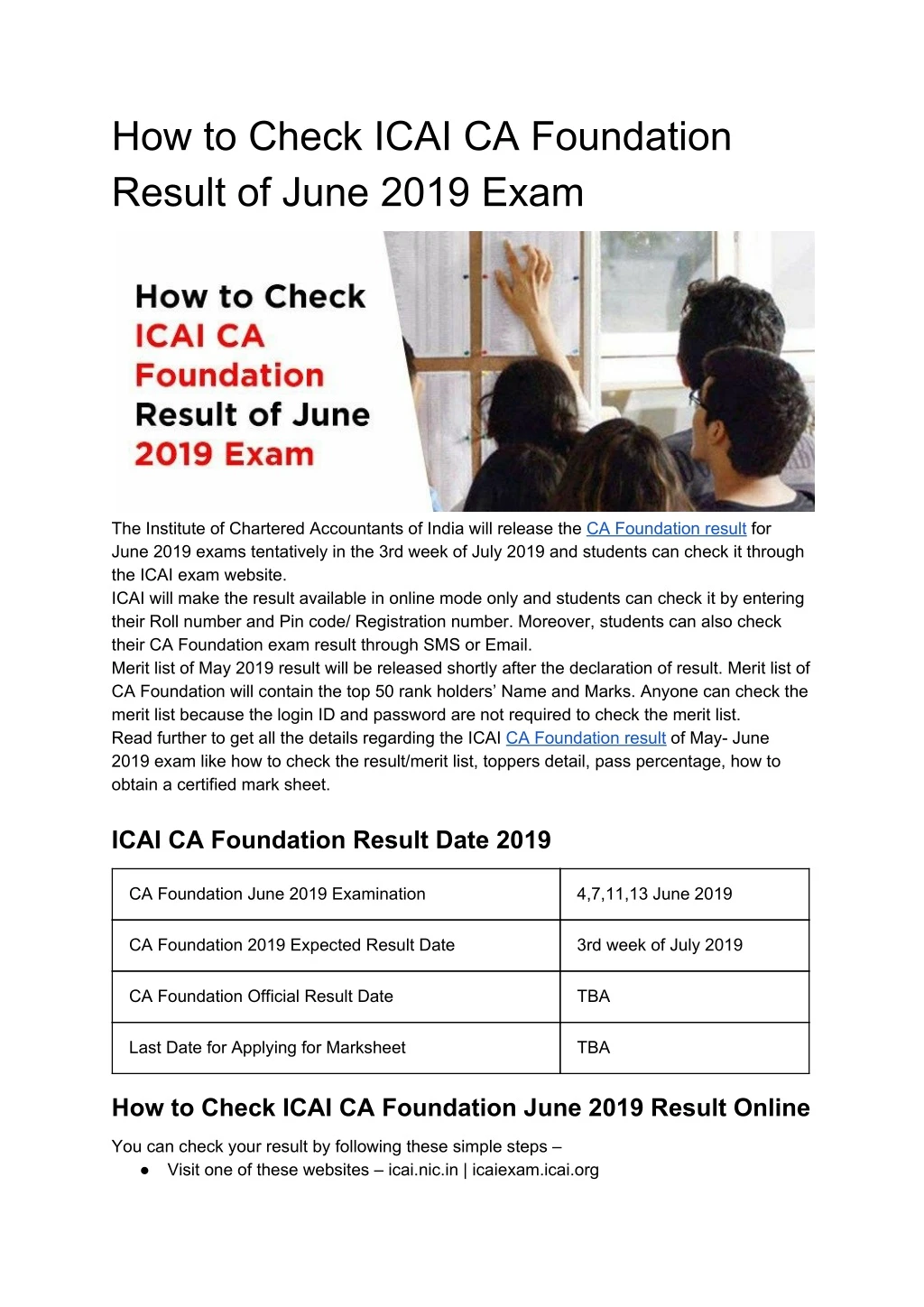 how to check icai ca foundation result of june