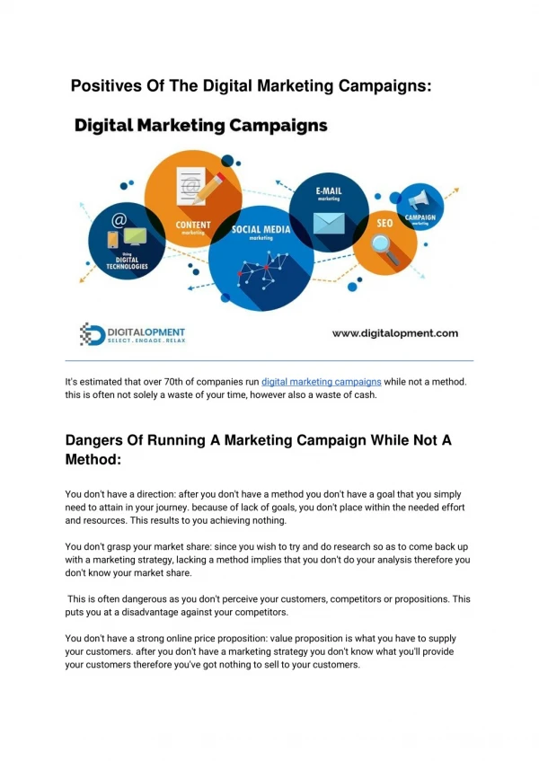 Positives Of The Digital Marketing Campaigns: