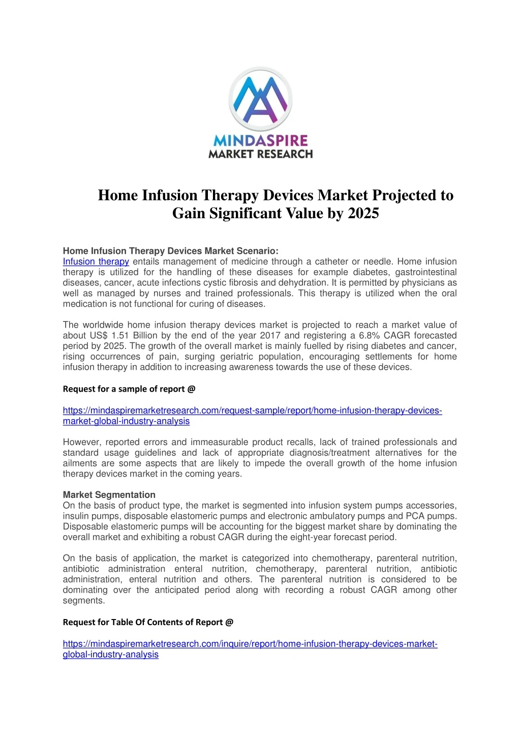 home infusion therapy devices market projected