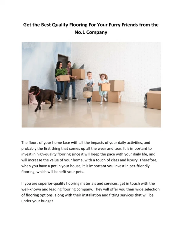 Get the Best Quality Flooring For Your Furry Friends from the No.1 Company