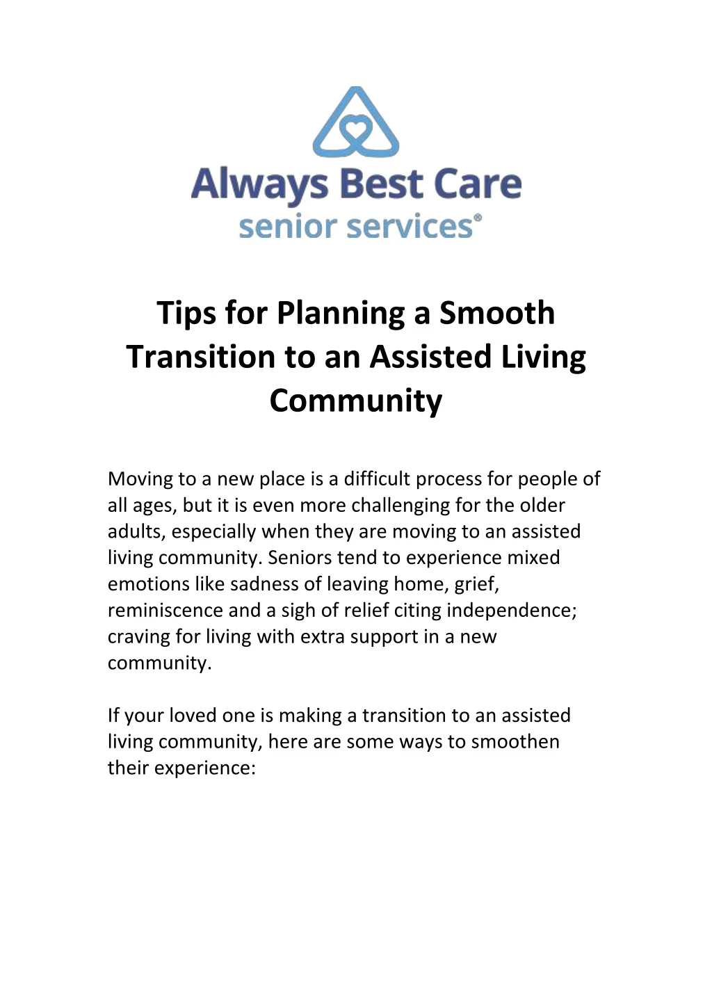 tips for planning a smooth transition
