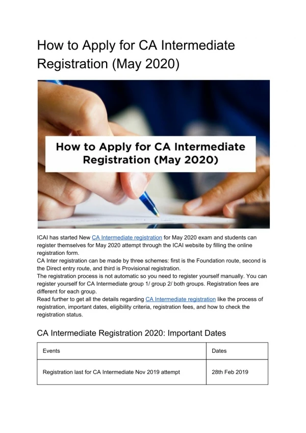 How to Apply for CA Intermediate Registration (May 2020)