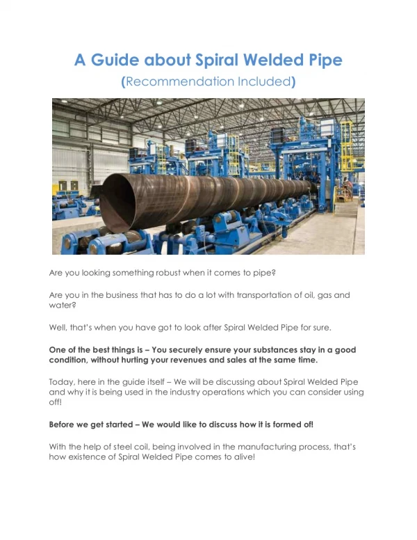 A Guide about Spiral Welded Pipe