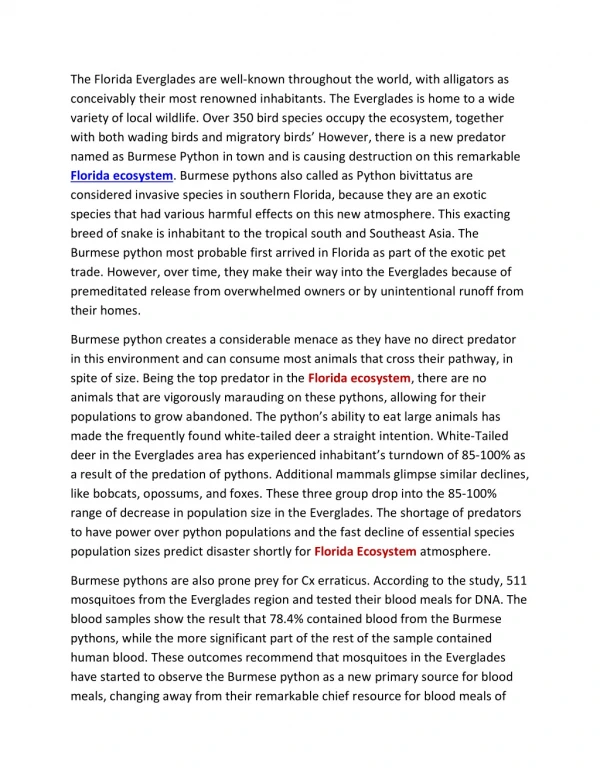 How Burmese Pythons have impacted the Everglades Florida ecosystem?