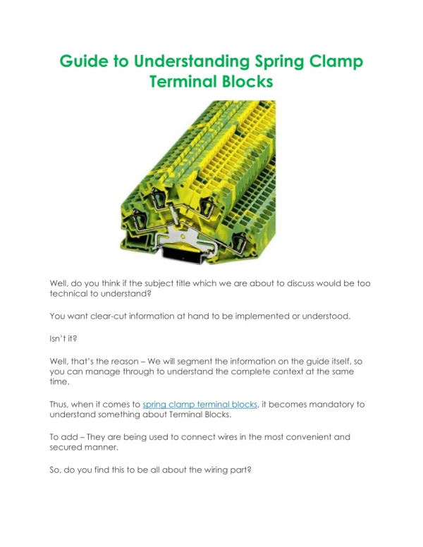 Guide to Understanding Spring Clamp Terminal Blocks