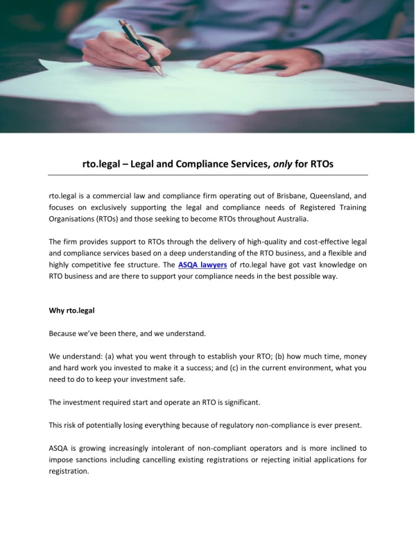 rto.legal – Legal and Compliance Services, only for RTOs