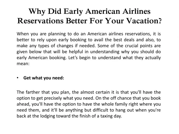 Why Did Early American Airlines Reservations Better For Your Vacation?
