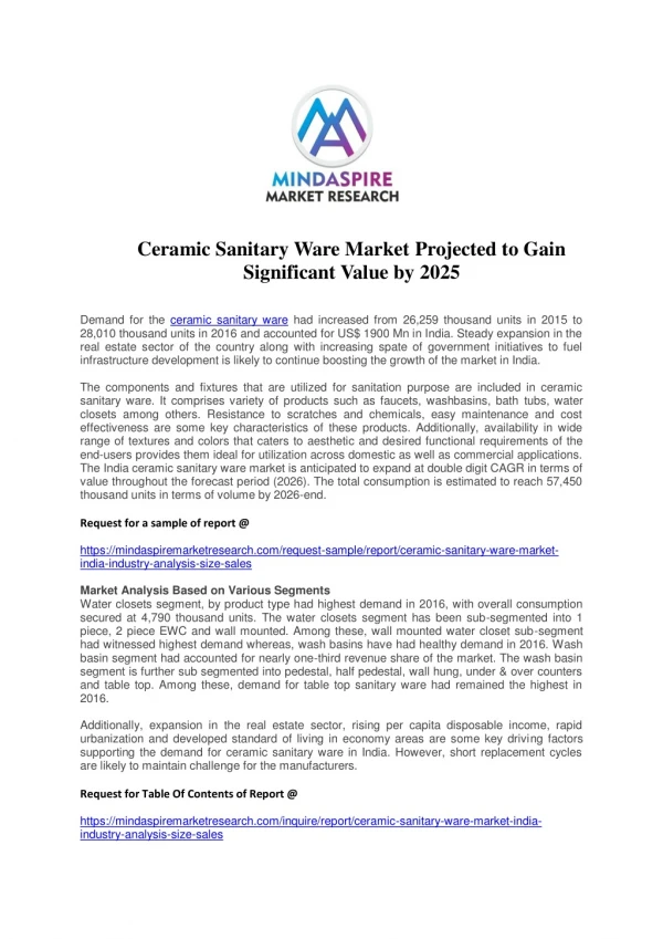 Ceramic Sanitary Ware Market Projected to Gain Significant Value by 2025