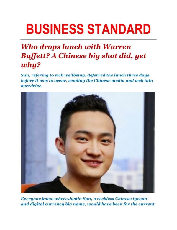Who drops lunch with Warren Buffett? A Chinese big shot did, yet why?