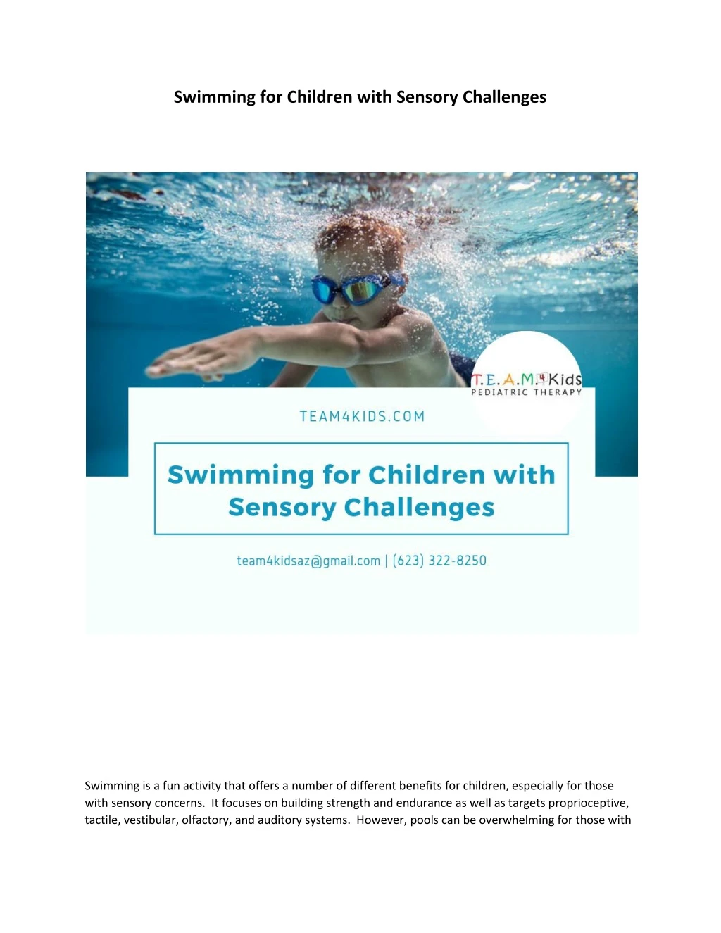 swimming for children with sensory challenges