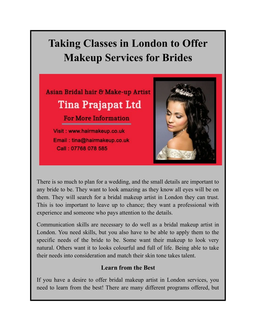taking classes in london to offer makeup services