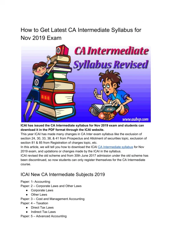How to Get Latest CA Intermediate Syllabus for Nov 2019 Exam