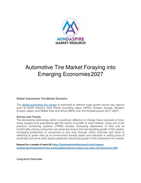 Automotive Tire Market Foraying into Emerging Economies 2027