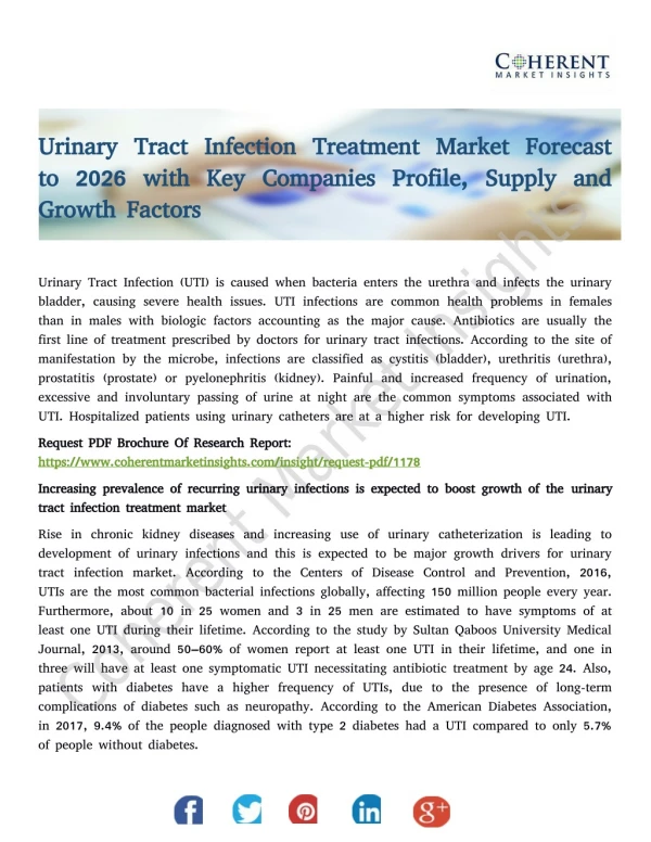 Urinary Tract Infection Treatment Market Forecast to 2026 with Key Companies Profile, Supply and Growth Factors