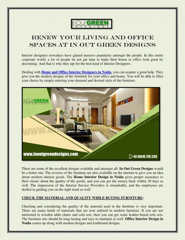 Renew your Living and Office Spaces at In Out Green Designs