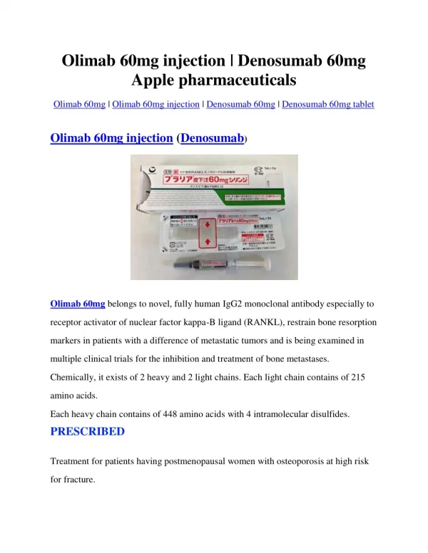 Olimab 60mg injection | Denosumab 60mg |Apple pharmaceuticals