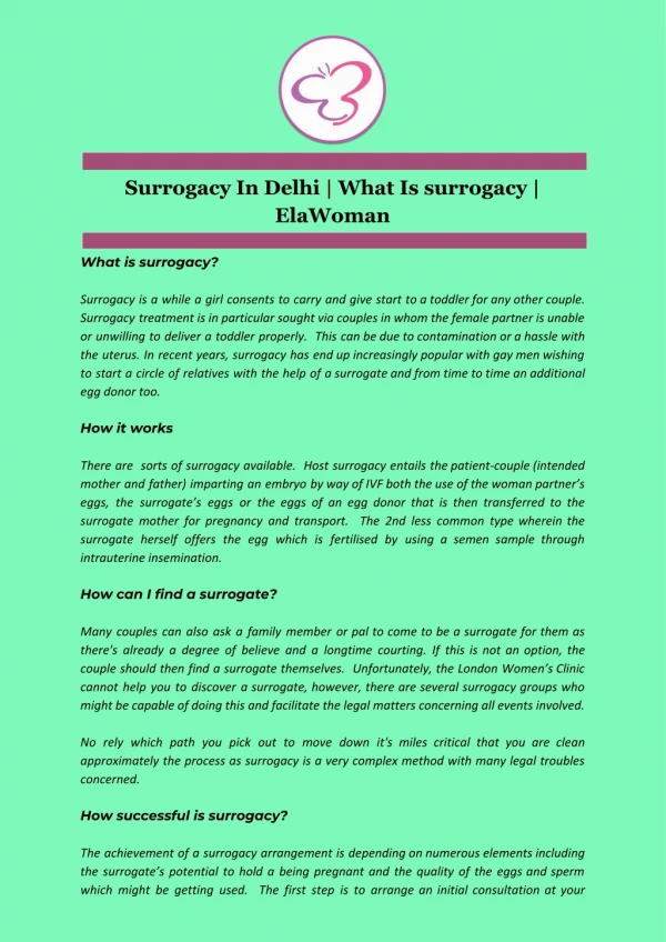 Surrogacy In Delhi | What Is surrogacy | ElaWoman