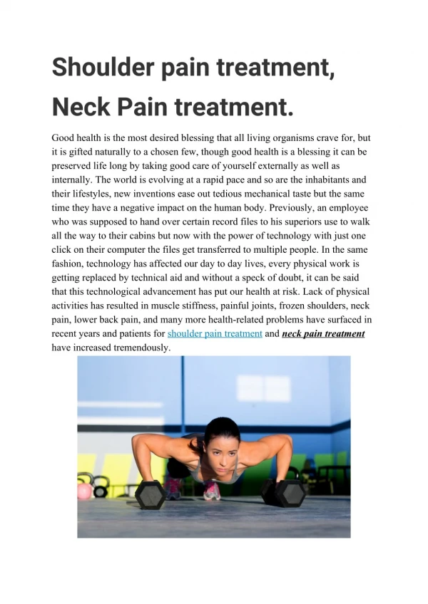 Shoulder pain treatment, Neck Pain treatment.