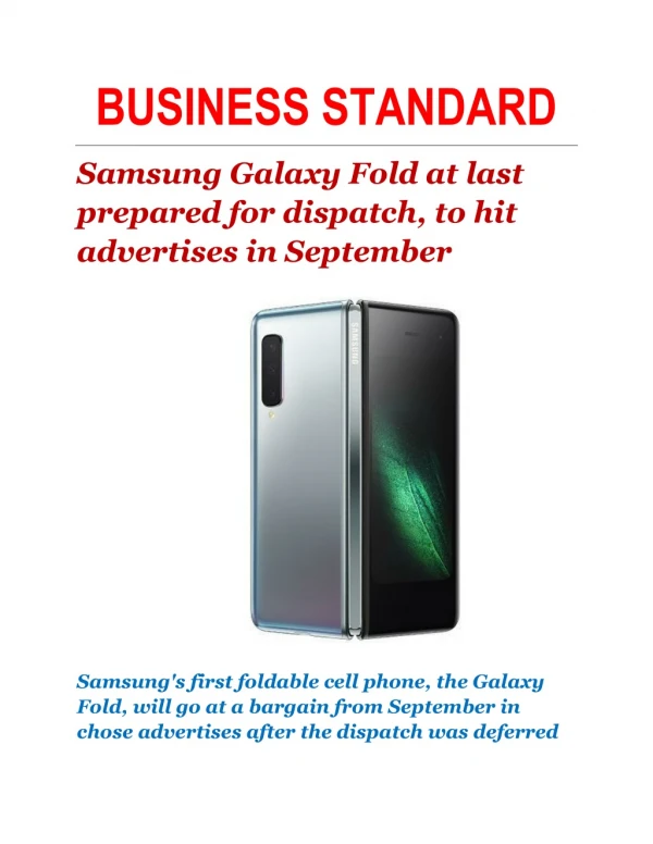 Samsung Galaxy Fold at last prepared for dispatch, to hit advertises in September