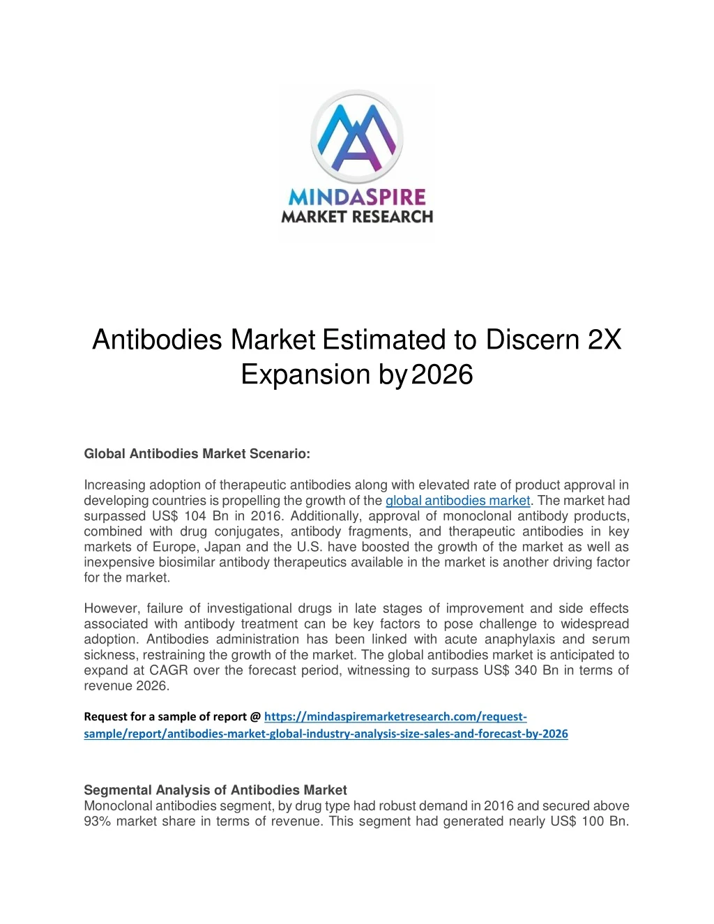 antibodies market estimated to discern