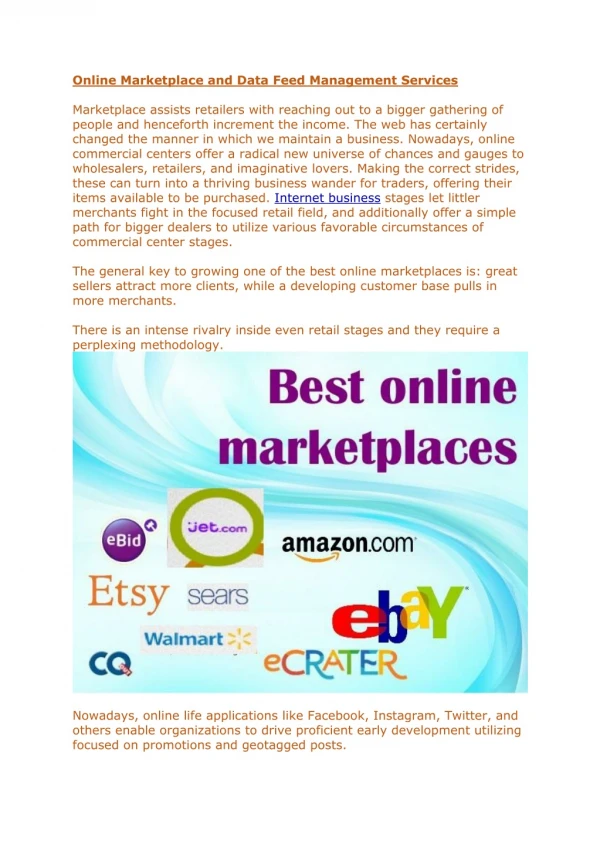 Online Marketplace and Data Feed Management Services