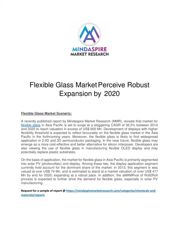 Flexible Glass Market Perceive Robust Expansion by 2020