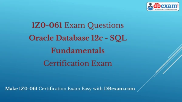 [PDF] 2019 Latest 1Z0-061 Exam questions Oracle Database 12c Certification Exam