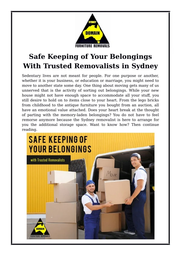Safe Keeping of Your Belongings With Trusted Removalists in Sydney