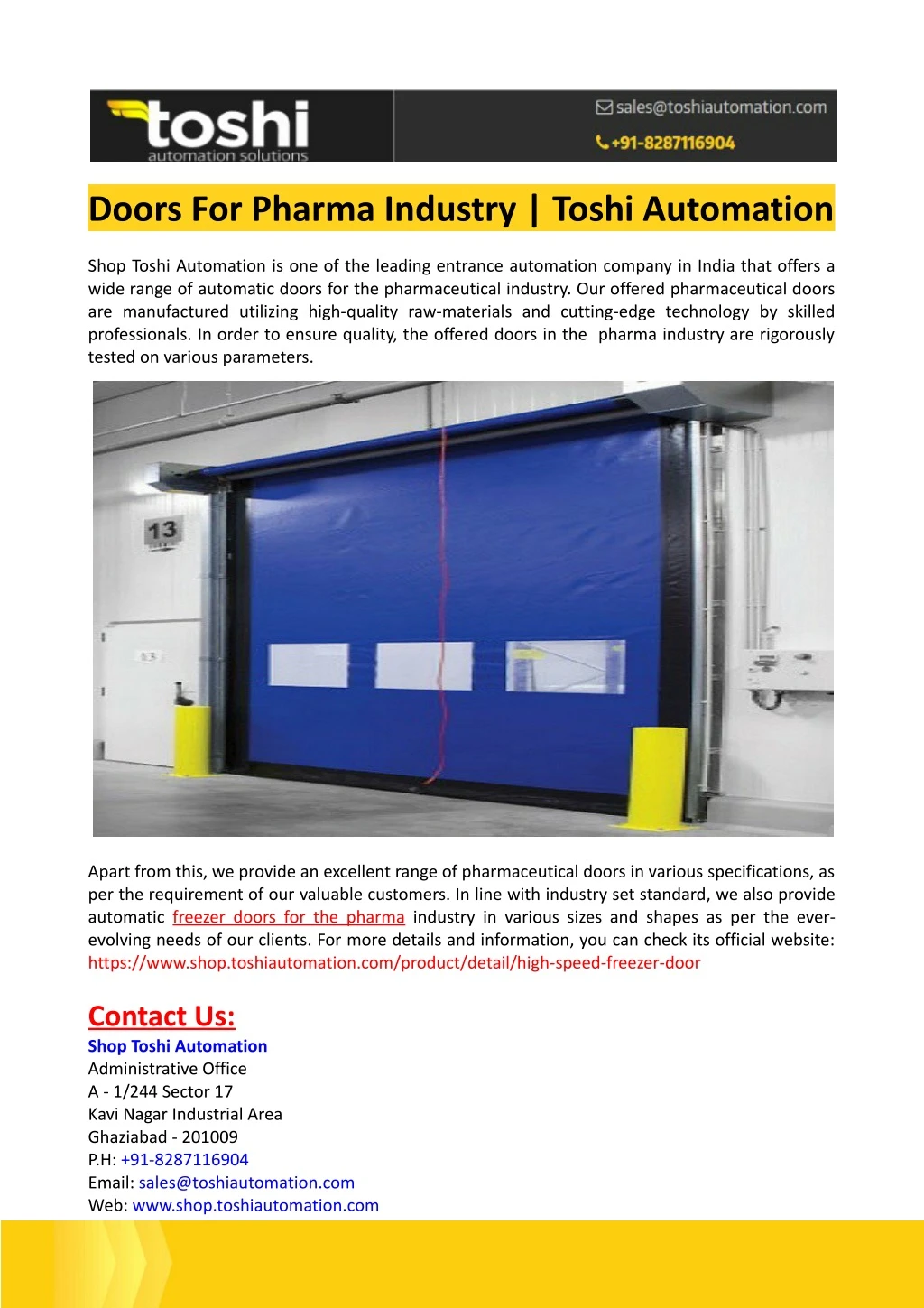 doors for pharma industry toshi automation