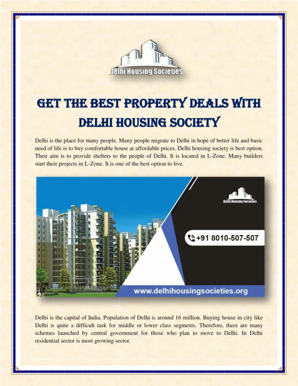 Get the Best Property Deals with Delhi Housing Society