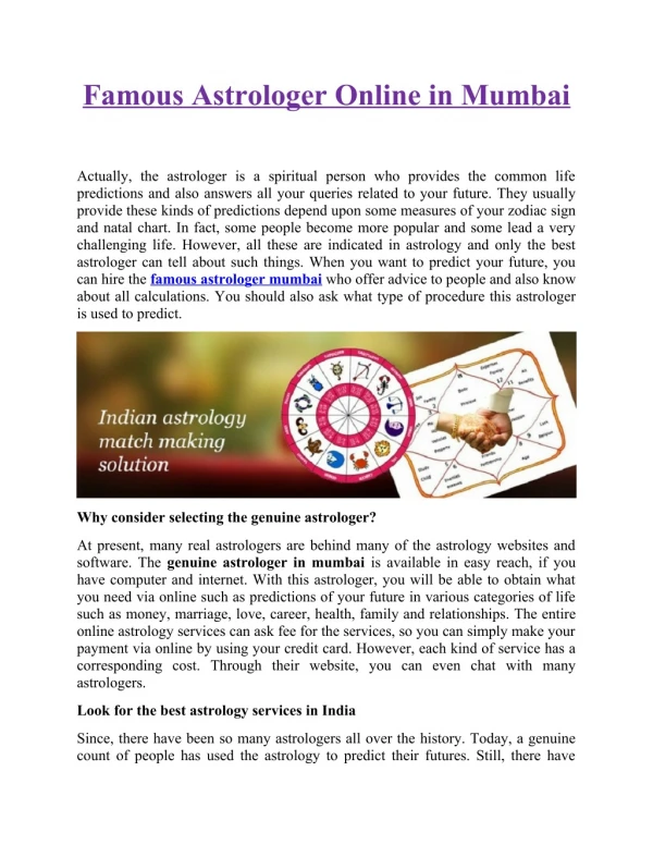 Famous Astrologer Online in Mumbai