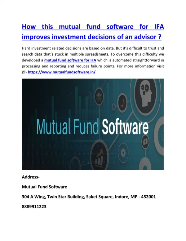 How this mutual fund software for IFA improves investment decisions of an advisor ?
