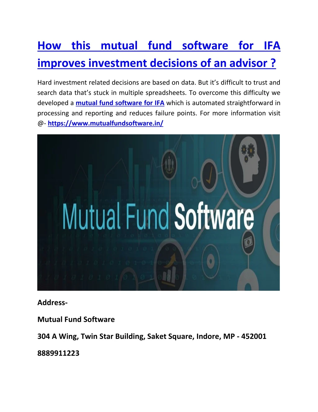 how this mutual fund software for ifa improves