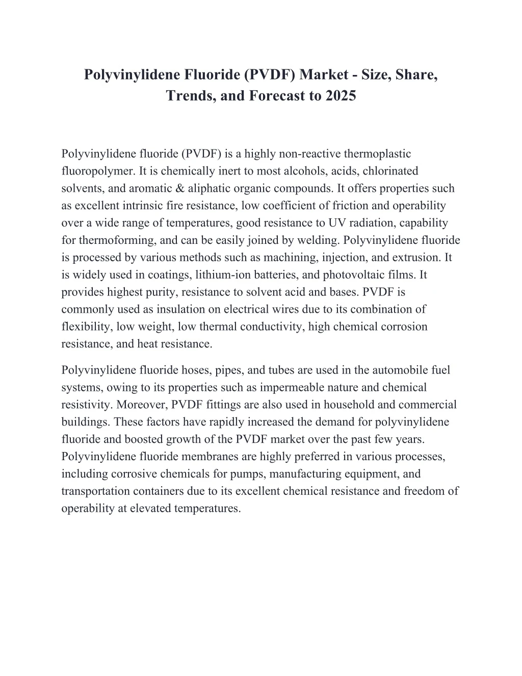 polyvinylidene fluoride pvdf market size share