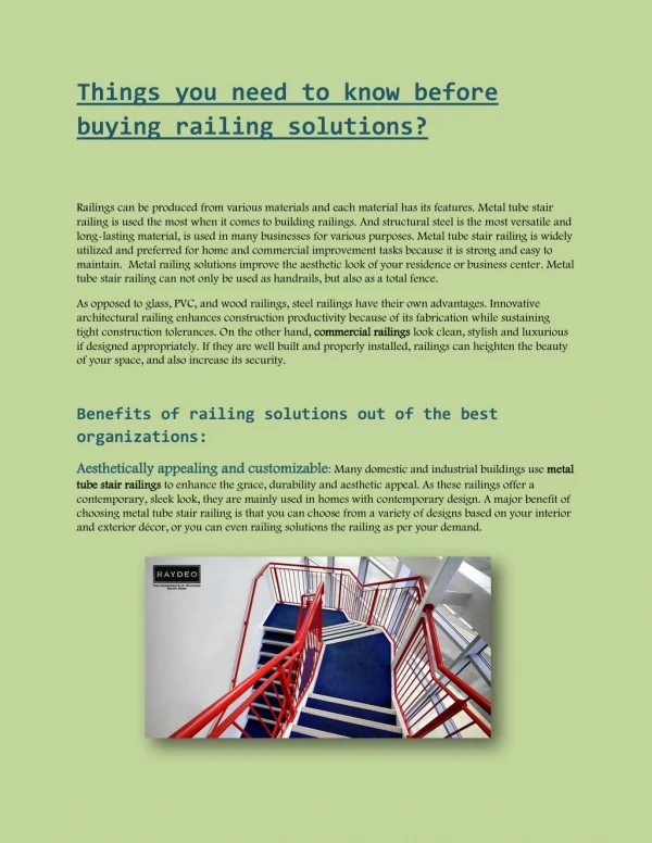 Benefits of railing solutions out of the best organizations- Read Here