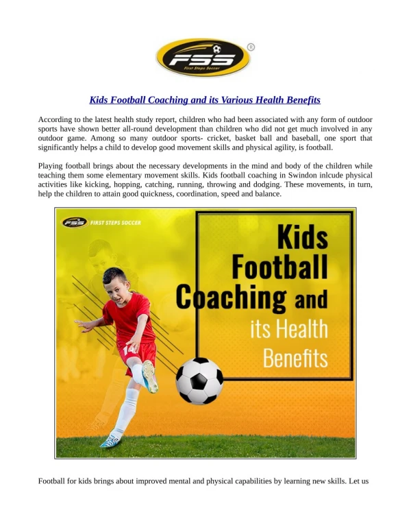 Kids Football Coaching and its Various Health Benefits