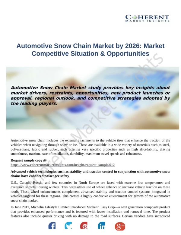 Automotive Snow Chain Market Is Thriving According To New Report