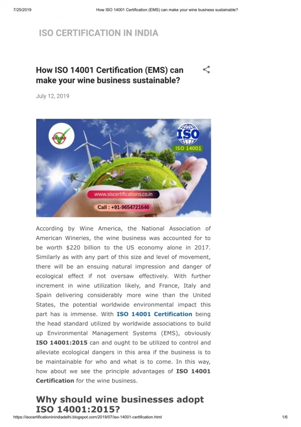How ISO 14001 Certification (EMS) can make your wine business sustainable?