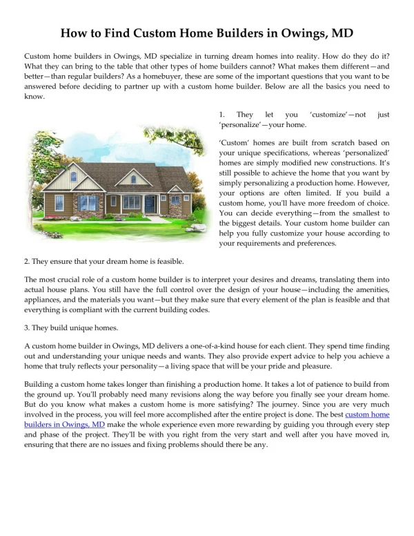 How to Find Custom Home Builders in Owings, MD