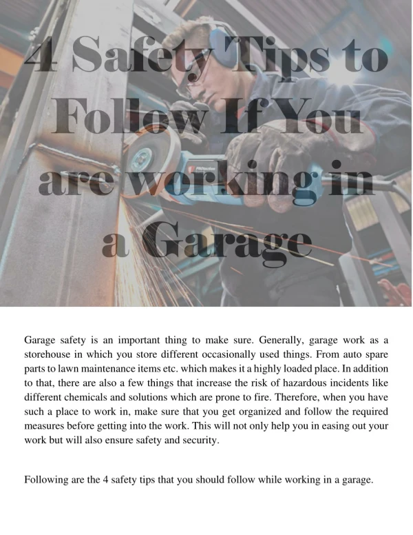4 Safety Tips to Follow If You are working in a Garage