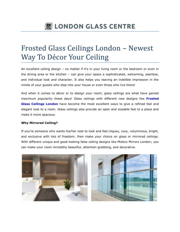 Frosted Glass Ceilings London – Newest Way To Décor Your Ceiling