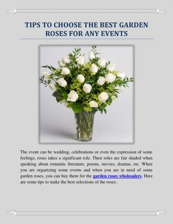 TIPS TO CHOOSE THE BEST GARDEN ROSES FOR ANY EVENTS