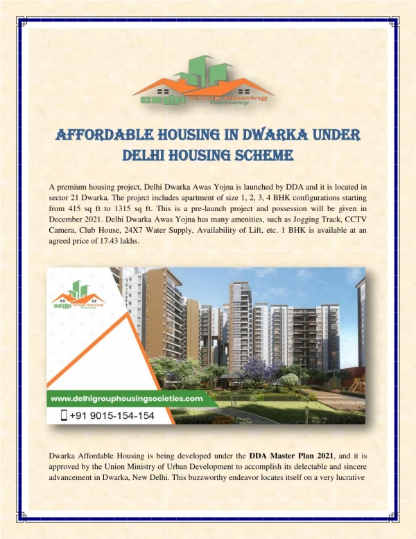 Affordable Housing in Dwarka Under Delhi Housing Scheme