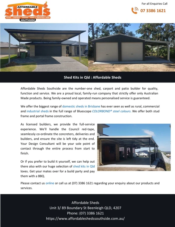 Shed Kits in Qld : Affordable Sheds