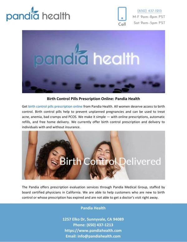 Birth Control Pills Prescription Online: Pandia Health