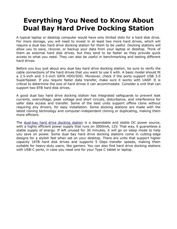 Everything You Need to Know About Dual Bay Hard Drive Docking Station