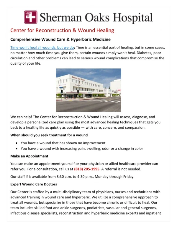 Center for Reconstruction and Wound Healing | shermanoaks hospital
